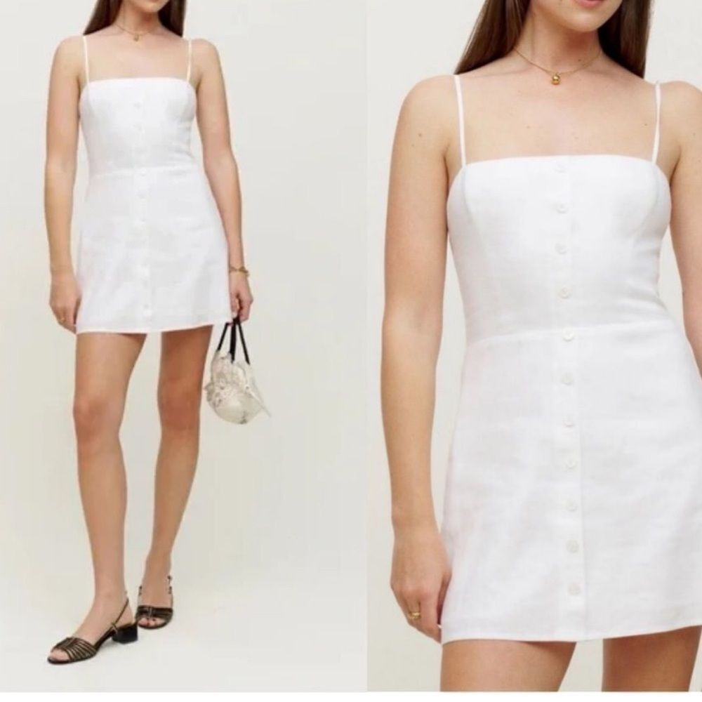 Reformation Huckleberry Linen Dress in White Size 10 NWT $ 178